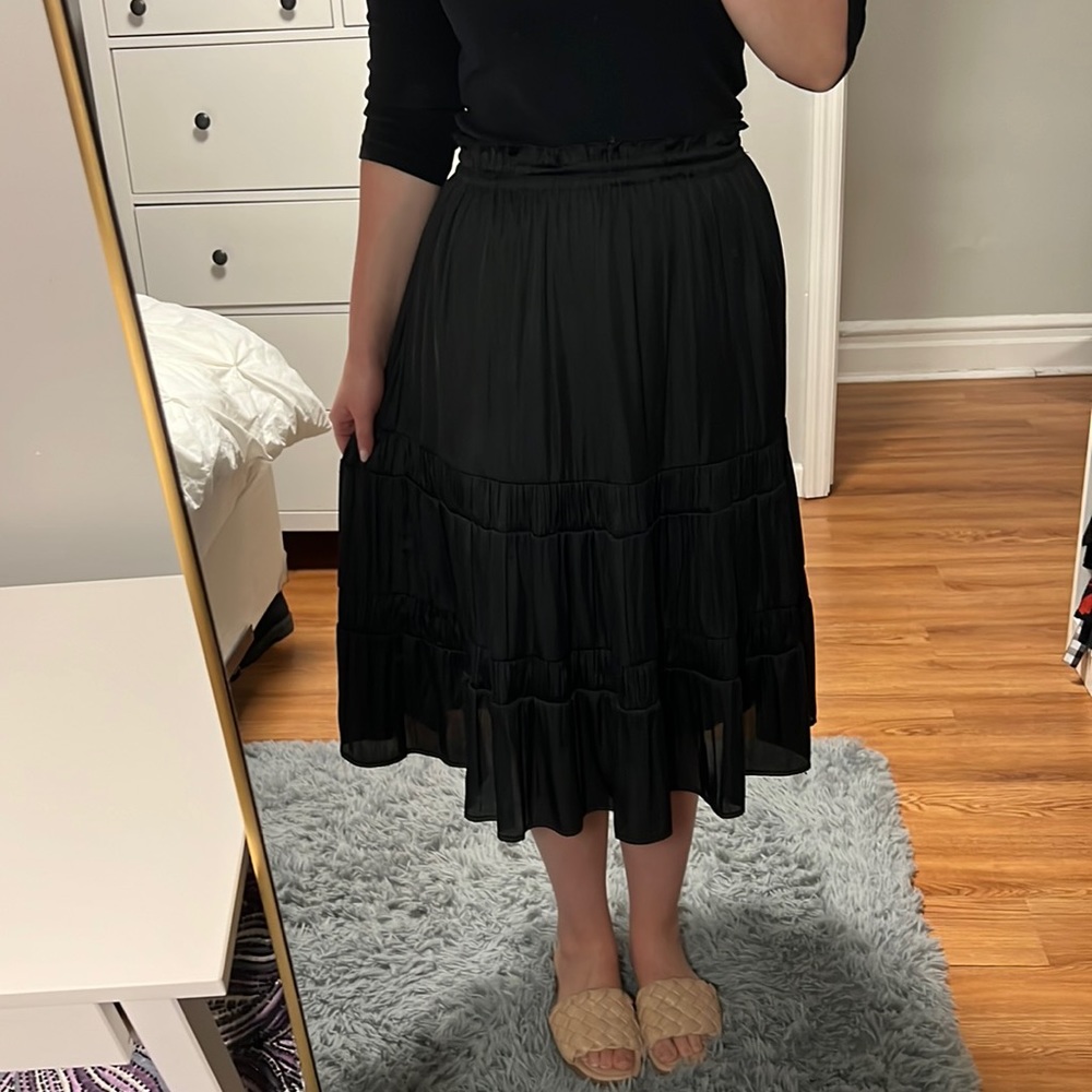 Black Satin Midi Skirt